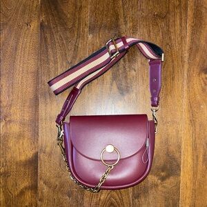 Charles & Keith Burgundy Crossbody Bag with Gold Ring